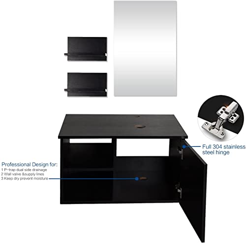 28-Inch Wall-Mounted Bathroom Vanity Set with Glass Sink and Mirror