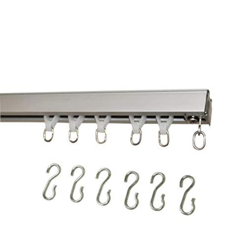 Heavy Duty Ceiling Mount Curtain Track Set with Wheeled Carriers - 4ft Silver