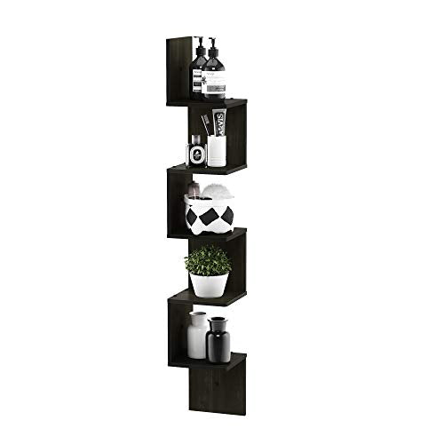 5-Tier Corner Floating Wall Shelf, Espresso Zigzag Storage Display