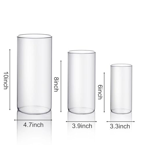 Clear Glass Hurricane Candle Holders - Set of 3 for Pillar Candles