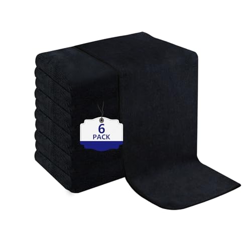 Puomue 6 Pack Black Microfiber Salon Towels - Soft, Absorbent, Fast Drying, 27x16 Inch