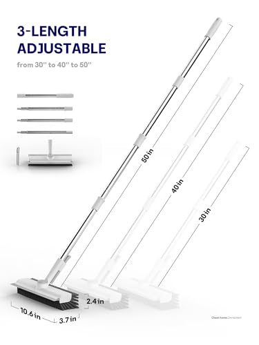 3-in-1 Floor Scrub Brush with Long Handle & Squeegee for Tile & Grout