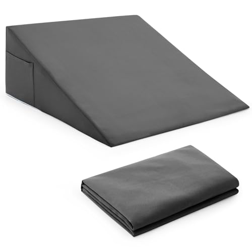 Horbaunal Dark Grey Bed Wedge Pillow Cover 26 x 25 x 7.5 Inch, Microfiber Slipcover with Side Pockets