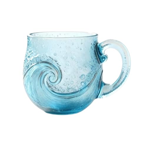 Ocean Wave Glass Mug - Retro Sea Glass Coffee Cup for Home & Office