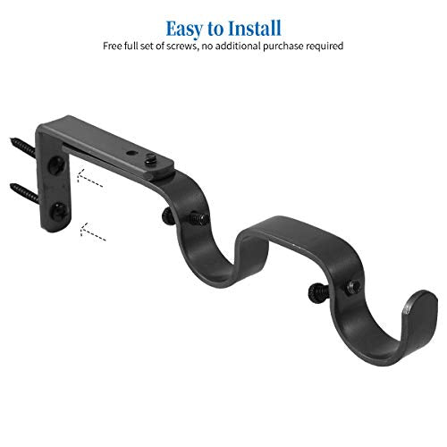 Heavy Duty Adjustable Double Curtain Rod Brackets for 1 Inch Rods, 2 Pack
