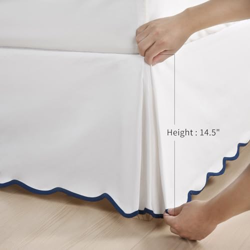 Queen Bed Skirt Scalloped Edge Pleated Dust Ruffle with Anti-Slip Top