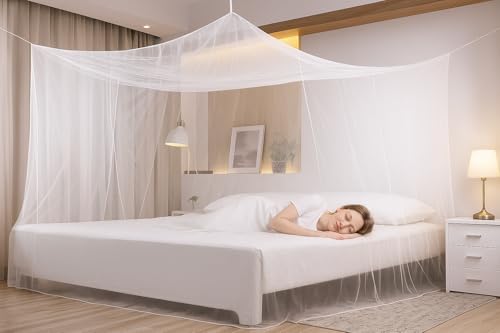 Rectangular Bed Mosquito Net Canopy - Full & Queen Size White Mesh