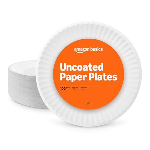Uncoated White Paper Plates, Microwave Safe, 100 Count