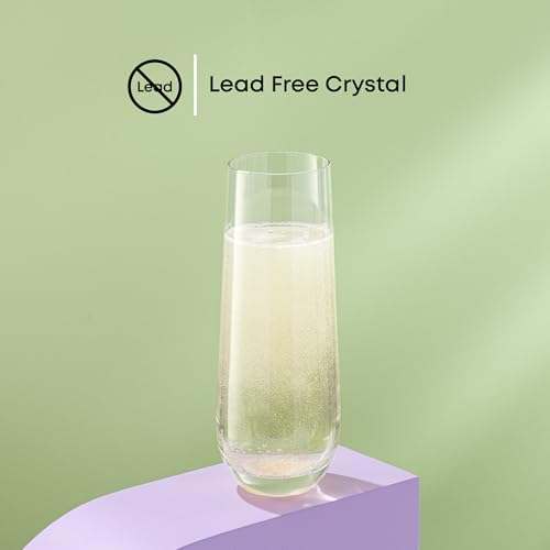 Stemless Champagne Flutes - 9.5oz Crystal Mimosa Glasses (Set of 8)