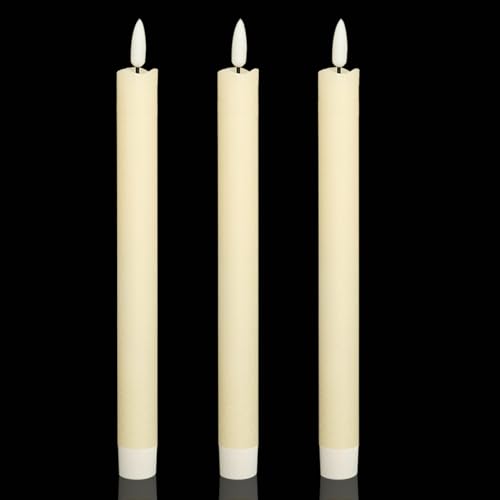 Wondise Ivory Flameless Taper Candles with Timer - 3 Pack Real Wax LED Candles