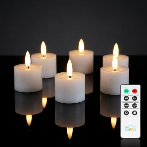 6-Pack Flameless Wax LED Votive Candles with Remote for Home Decor - White