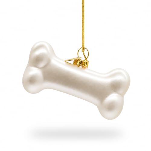 White Dog Bone Glass Christmas Ornament - Handcrafted Holiday Decor, Pet Lover Gift