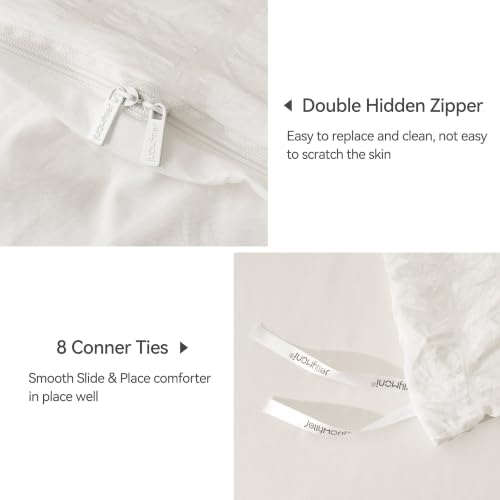 White Seersucker Duvet Cover Set Queen - Soft Microfiber Bedding with Ties