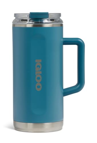 Igloo, 36 oz Tumbler with Handle, Reusable Travel Mug, Stainless Steel Insulated Hydration Cup for Hot & Cold Beverages, Modern Blue