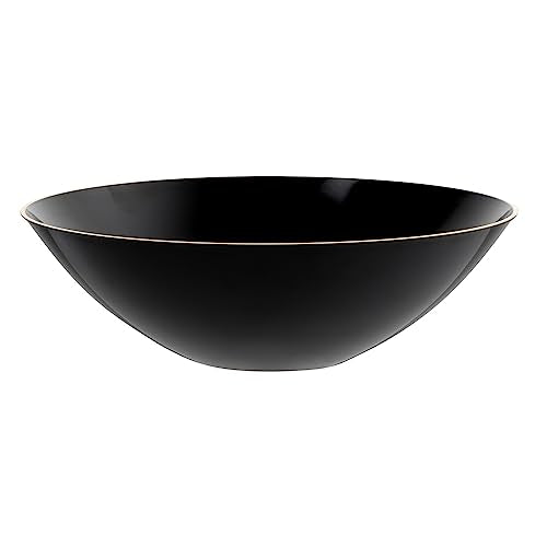 Restaurantware Moderna 16 Ounce Plastic Bowls 20 Durable Disposable Salad Bowls - Gold-Rimmed Heavy-Duty Black Plastic Fancy Bowls For Warm And Cold Foods Ideal For Restaurants