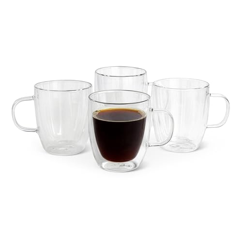Amazon Basics 12 oz. Double Walled Glass Coffee Mugs - Set of 4, Dishwasher Safe
