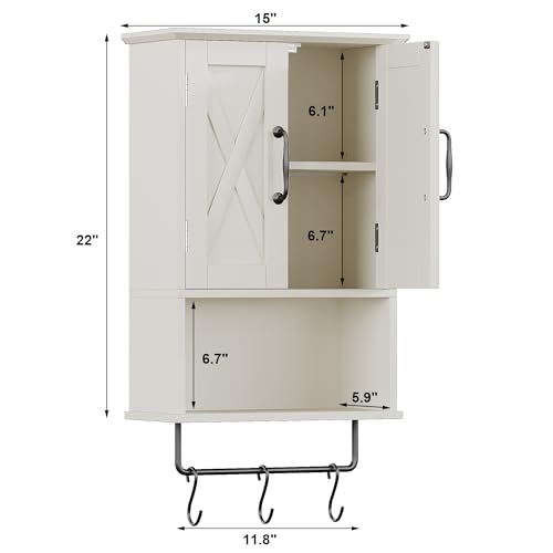 Small Bathroom Medicine Cabinet with Towel Bar and Hooks, Wall Storage
