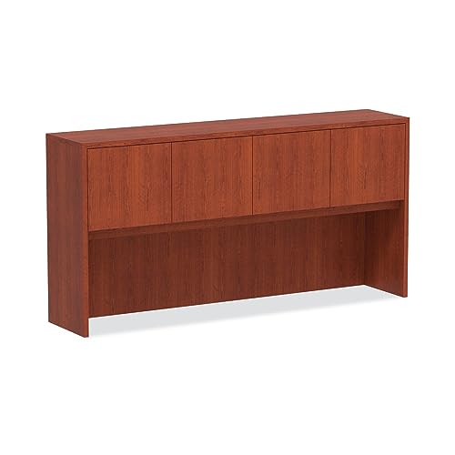 71-Inch Woodgrain Laminate Hutch with Doors, 4-Compartment Storage