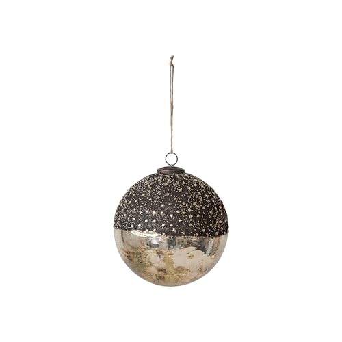 Large Mercury Glass Ornament with Stars - Dipped Bronze & Silver Finish, 8 Inch Holiday Decor