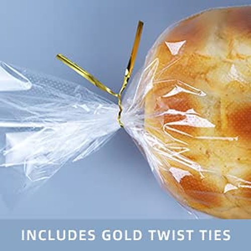 Lesibag 200Pcs 11 x 18 Inch Bottom Gusset Bread Bags with Ties, Clear Plastic Micro Perforated Bags for Homemade Bread and Bakery Loaf Baugette - Thickened, Freezer Safe