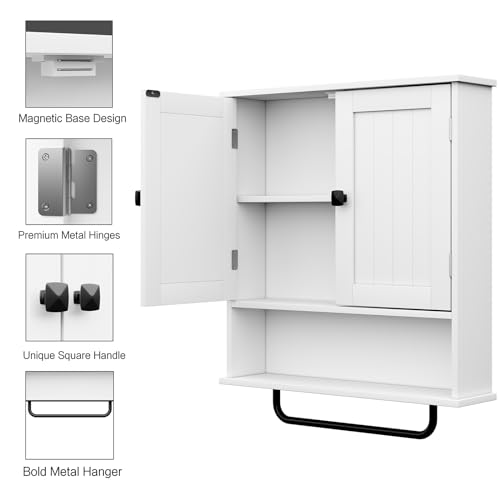 Wall Mounted Bathroom Medicine Cabinet with Towel Bar and Adjustable Shelf