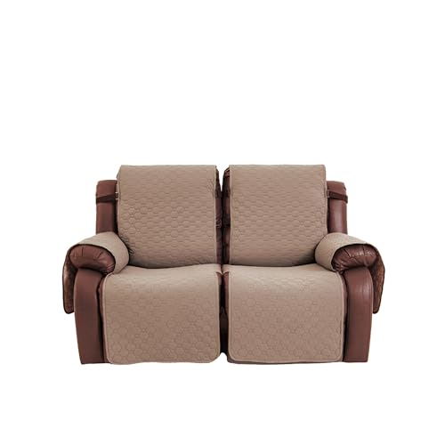 Waterproof Light Brown Loveseat Recliner Cover with Pockets