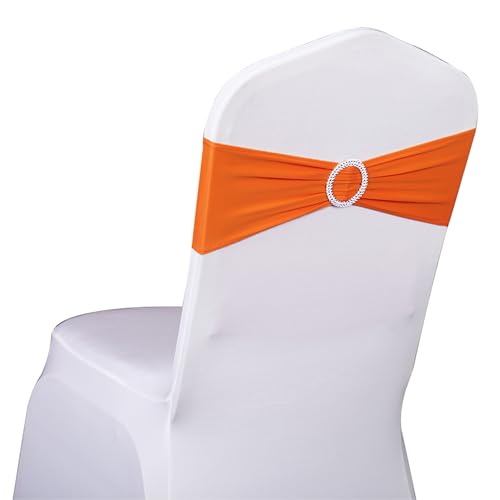 50-Pack Orange Spandex Chair Sashes with Slider Buckle for Wedding & Party