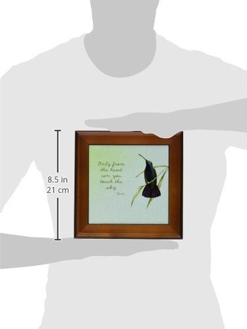 3dRose ft_130624_1 Hummingbird Vintage with Rumi Quote Inspirational Art Framed Tile, 8 by 8-Inch