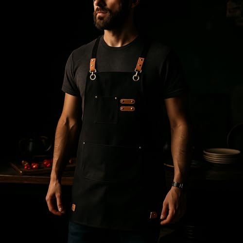 Heavy-Duty Canvas Work Apron with Pockets and Adjustable Cross-Back Straps