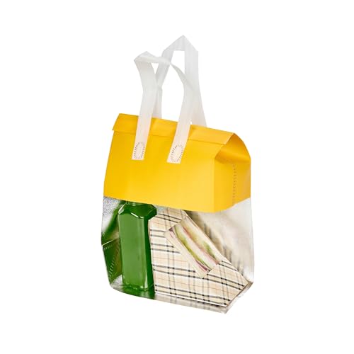 Restaurantware Insulated Delivery Bags 25 Count 8.268 x 4.331 x 10.63 Inches Nonwoven Take Out Bags For Food With Sturdy Handles, Yellow Insulated Grocery Bags Tamper-Evident Foldable