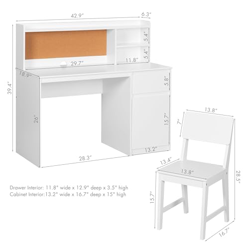 Kids Study Desk and Chair Set with Hutch, Storage, and Bulletin Board