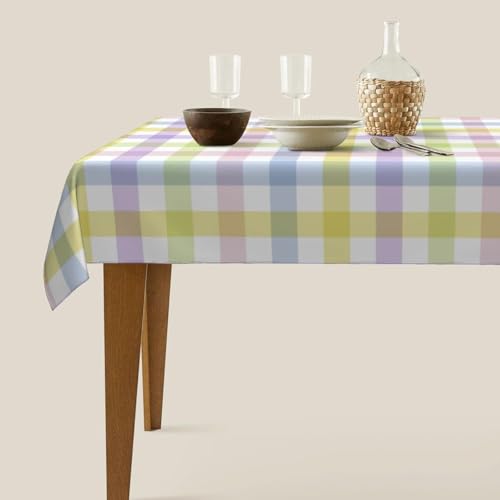 BETGINY Easter Checked Tablecloth 60x104 Inch Rectangular – Rainbow Plaid, Stain & Wrinkle Resistant