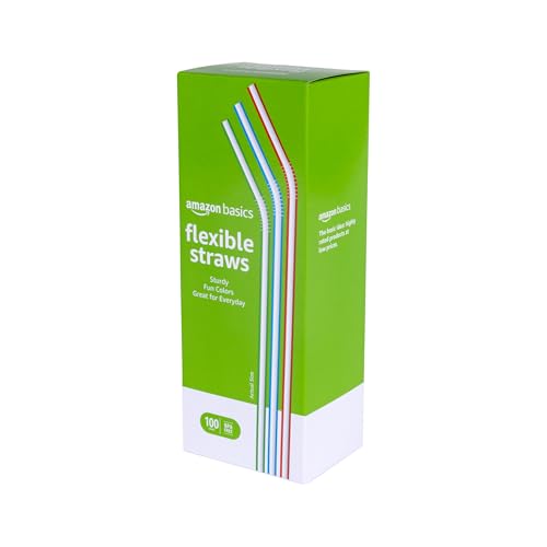 Disposable Striped Plastic Flex Straws - 100 Count, BPA Free, Assorted Colors - Large Pack