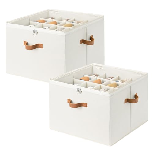 Foldable Shoe Storage Organizer 2-Pack, Adjustable Dividers & Clear Lid