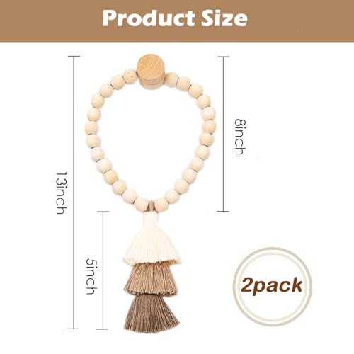 Handmade Boho Magnetic Curtain Tiebacks with Wood Beads, 2 Pack