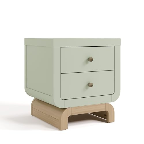 2-Drawer Nightstand with Curved Base, Sage and Driftwood Finish