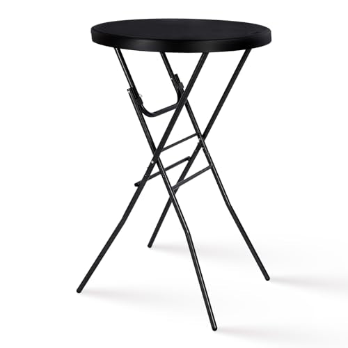 28-Inch Round Folding Cocktail Table, High Top Portable Bar Table