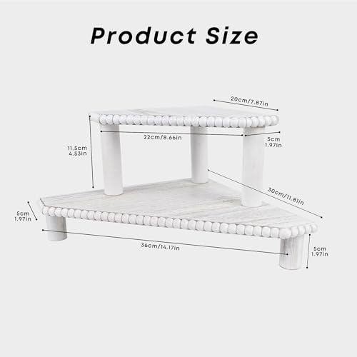 2-Tier Rustic Wood Corner Shelf, Farmhouse Countertop Organizer Riser