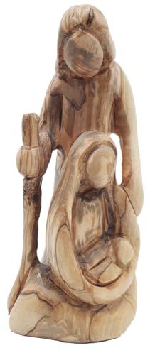 6.8" Hand-Carved Olive Wood Holy Family Nativity Figurine
