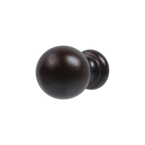 Wooden Ball Curtain Rod Finials, 0.94 Inch End Caps, Brown, 4 Pack