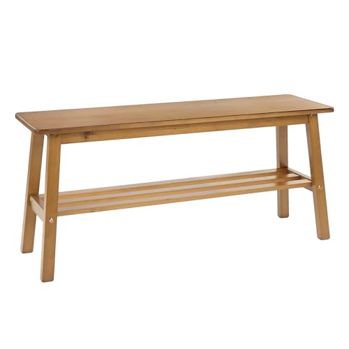 39-Inch Solid Wood Dining Bench with Shoe Rack Storage - Light Brown