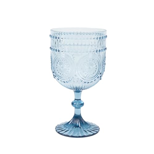 12-Pack 15oz Vintage Embossed Plastic Wine Goblets - Dusty Blue Shatterproof