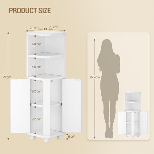 Narrow Corner Bathroom Cabinet with Adjustable Shelves - White Storage Unit