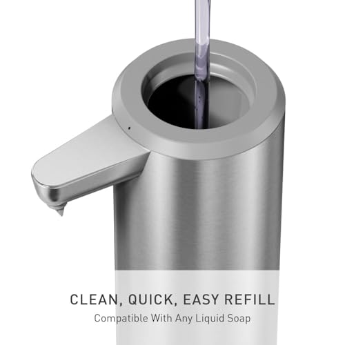 simplehuman Brushed Stainless Steel 9 oz Liquid Sensor Soap Dispenser, Touchless & Rechargeable