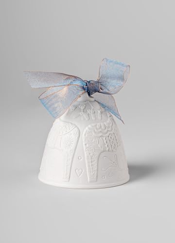 2025 Christmas Bell Ornament in Matte Porcelain with Blue Details