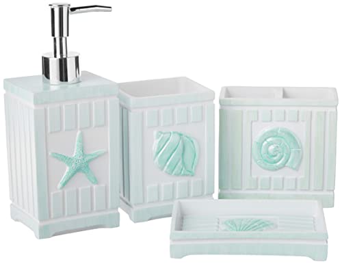 4-Piece Beach Shells Bathroom Accessory Set - Resin Bath Décor
