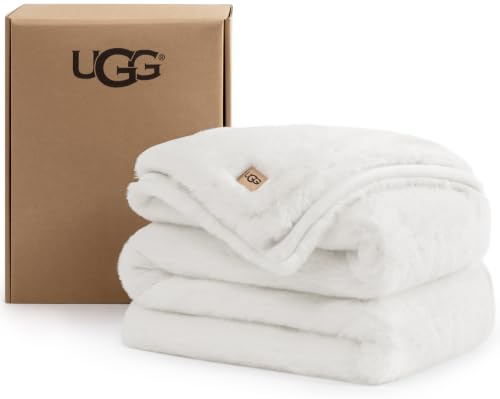 UGG Euphoria Throw Blanket, Plush Faux Fur 50" x 70", White Snow