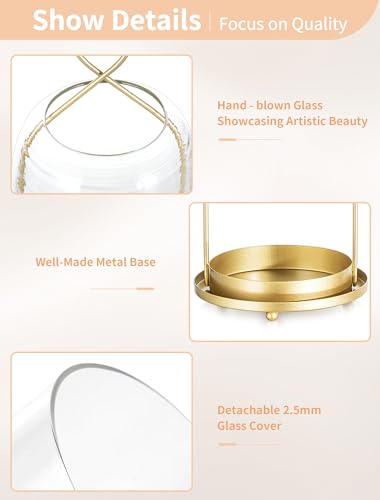 NUPTIO Glass Lanterns with Dome Shade - Gold Hurricane Candle Holders for Outdoor & Indoor Decor