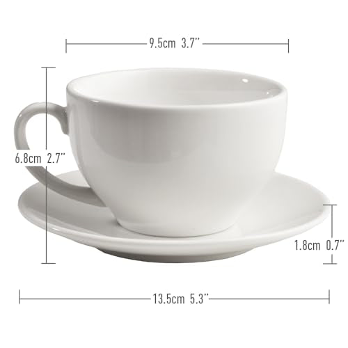 ionEgg White Porcelain Coffee Cup & Saucer Set 220ml for Cappuccino & Latte, Durable & Elegant