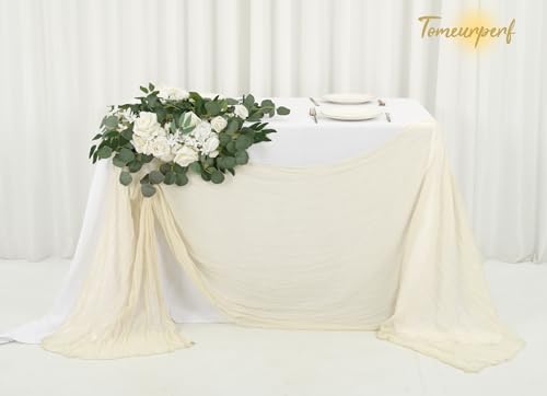 16 Pack Ivory 10ft Cheesecloth Table Runners for Wedding & Party Decor - 20 x 120 Inches